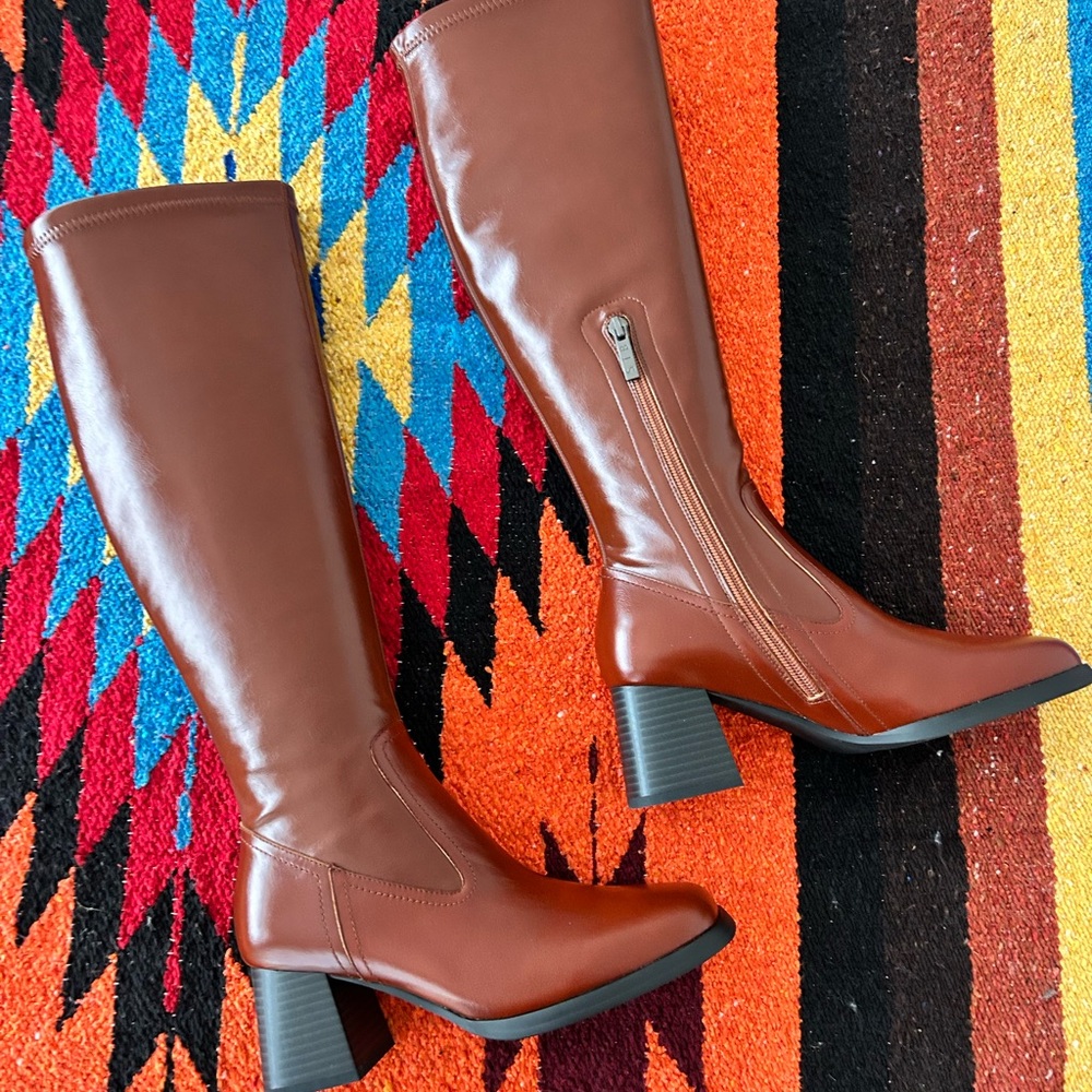 Shoe the Bear Lila Tall Brown Leather Block Heel Boots - NWT